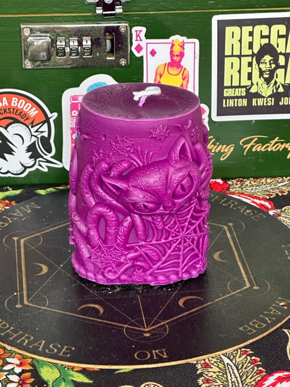 Purple Cat & Web Candle – Hand Poured Ritual Candle – Protection, Intuition,